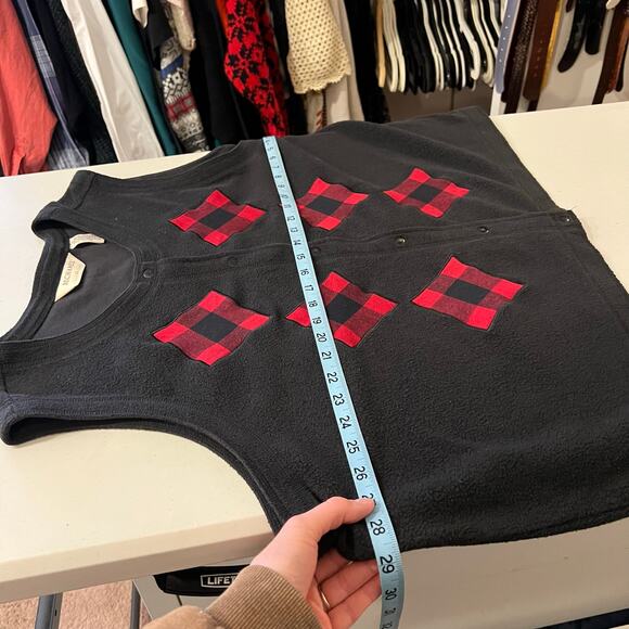 Black Plush Soft Plaid Patchwork Snap Button Sweater Vest Top Size 3X Holiday - Picture 9 of 11